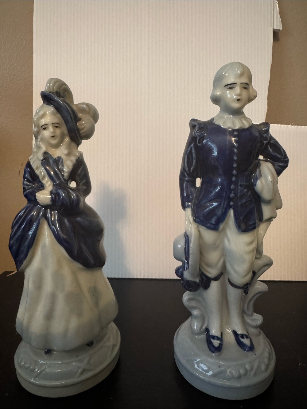 Vintage Occupied Japan Porcelain Couple Figurines Blue White Pair